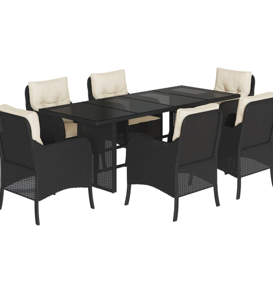7-tlg. Garten-Essgruppe mit Kissen Schwarz Poly Rattan
