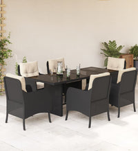7-tlg. Garten-Essgruppe mit Kissen Schwarz Poly Rattan