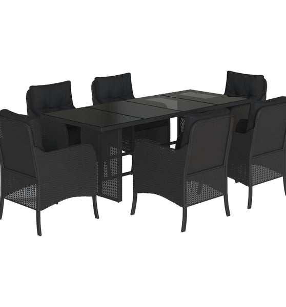 7-tlg. Garten-Essgruppe mit Kissen Schwarz Poly Rattan