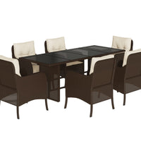 7-tlg. Garten-Essgruppe mit Kissen Braun Poly Rattan