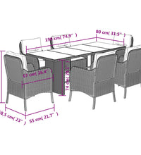 7-tlg. Garten-Essgruppe mit Kissen Braun Poly Rattan