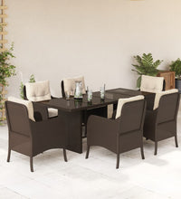 7-tlg. Garten-Essgruppe mit Kissen Braun Poly Rattan