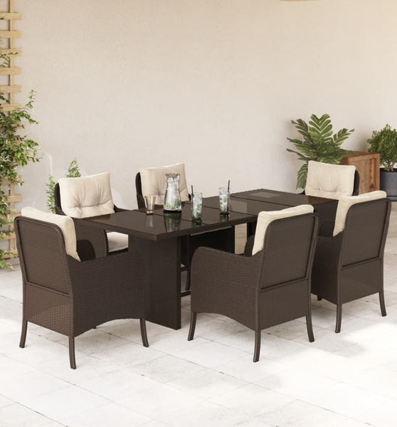 7-tlg. Garten-Essgruppe mit Kissen Braun Poly Rattan