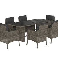 7-tlg. Garten-Essgruppe mit Kissen Grau Poly Rattan
