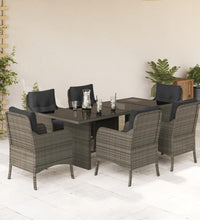 7-tlg. Garten-Essgruppe mit Kissen Grau Poly Rattan