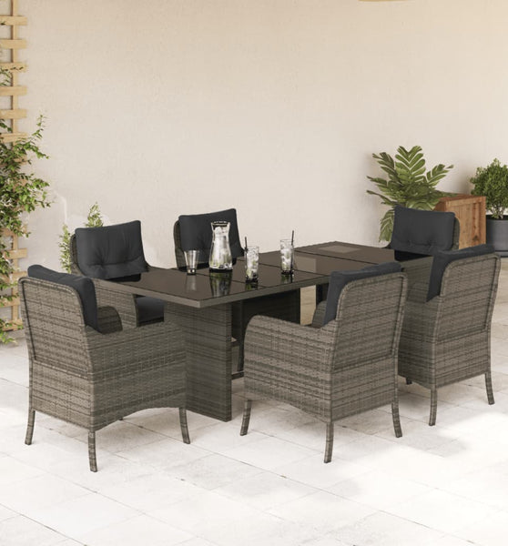 7-tlg. Garten-Essgruppe mit Kissen Grau Poly Rattan