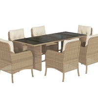 7-tlg. Garten-Essgruppe mit Kissen Beige Poly Rattan