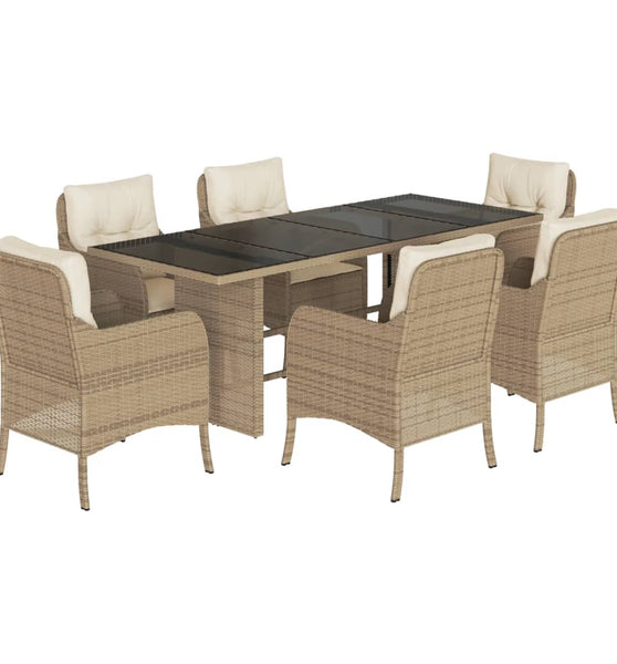 7-tlg. Garten-Essgruppe mit Kissen Beige Poly Rattan