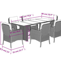 7-tlg. Garten-Essgruppe mit Kissen Beige Poly Rattan
