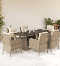 7-tlg. Garten-Essgruppe mit Kissen Beige Poly Rattan