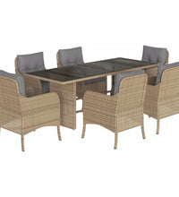 7-tlg. Garten-Essgruppe mit Kissen Beige Poly Rattan