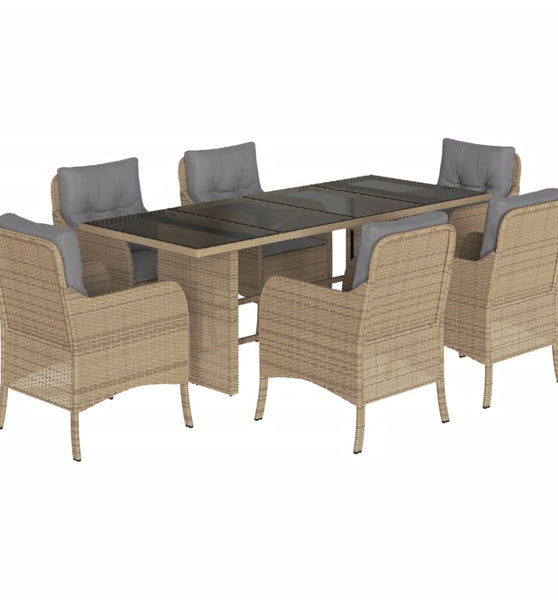 7-tlg. Garten-Essgruppe mit Kissen Beige Poly Rattan