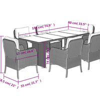 7-tlg. Garten-Essgruppe mit Kissen Beige Poly Rattan