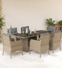 7-tlg. Garten-Essgruppe mit Kissen Beige Poly Rattan