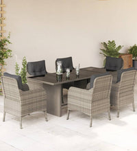 7-tlg. Garten-Essgruppe mit Kissen Hellgrau Poly Rattan