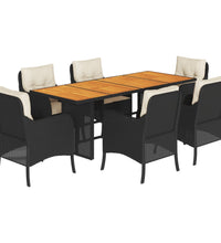 7-tlg. Garten-Essgruppe mit Kissen Schwarz Poly Rattan