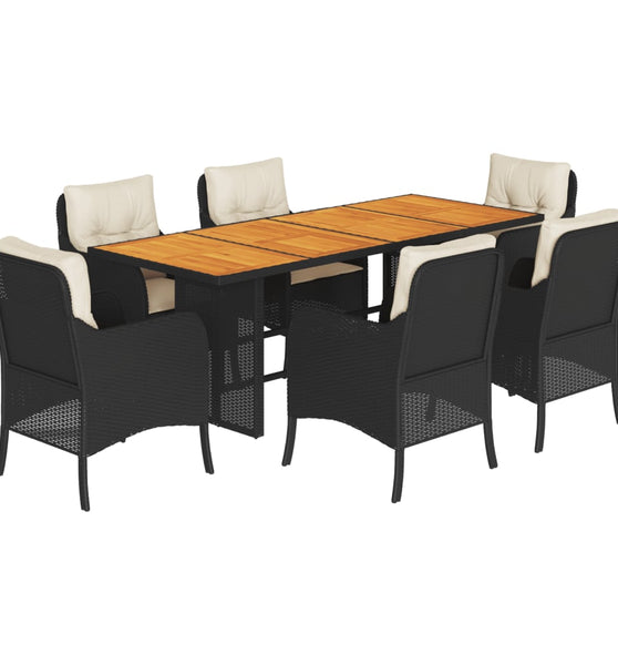 7-tlg. Garten-Essgruppe mit Kissen Schwarz Poly Rattan