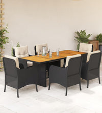 7-tlg. Garten-Essgruppe mit Kissen Schwarz Poly Rattan