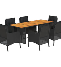 7-tlg. Garten-Essgruppe mit Kissen Schwarz Poly Rattan