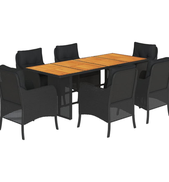 7-tlg. Garten-Essgruppe mit Kissen Schwarz Poly Rattan