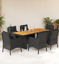 7-tlg. Garten-Essgruppe mit Kissen Schwarz Poly Rattan