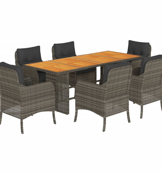 7-tlg. Garten-Essgruppe mit Kissen Grau Poly Rattan