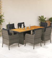 7-tlg. Garten-Essgruppe mit Kissen Grau Poly Rattan