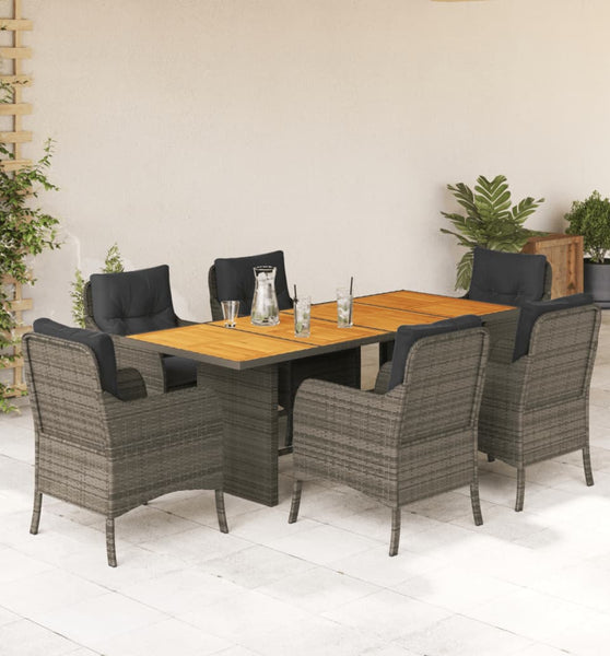 7-tlg. Garten-Essgruppe mit Kissen Grau Poly Rattan