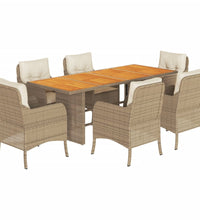 7-tlg. Garten-Essgruppe mit Kissen Beige Poly Rattan