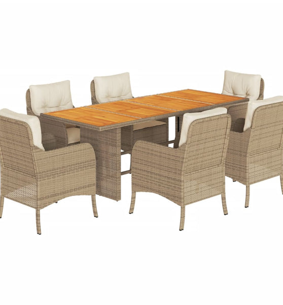 7-tlg. Garten-Essgruppe mit Kissen Beige Poly Rattan
