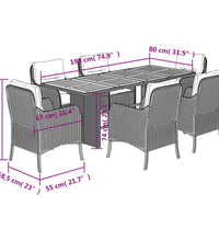 7-tlg. Garten-Essgruppe mit Kissen Beige Poly Rattan