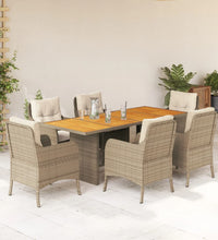 7-tlg. Garten-Essgruppe mit Kissen Beige Poly Rattan