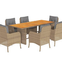 7-tlg. Garten-Essgruppe mit Kissen Beige Poly Rattan