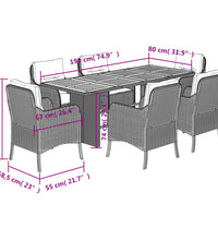 7-tlg. Garten-Essgruppe mit Kissen Beige Poly Rattan