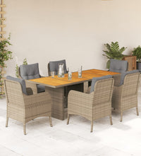 7-tlg. Garten-Essgruppe mit Kissen Beige Poly Rattan