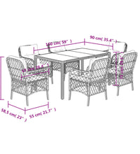 7-tlg. Garten-Essgruppe mit Kissen Schwarz Poly Rattan