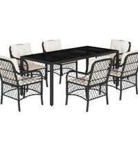 7-tlg. Garten-Essgruppe mit Kissen Schwarz Poly Rattan
