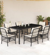 7-tlg. Garten-Essgruppe mit Kissen Schwarz Poly Rattan
