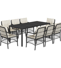 9-tlg. Garten-Essgruppe mit Kissen Schwarz Poly Rattan