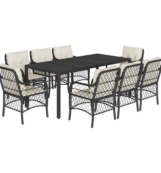 9-tlg. Garten-Essgruppe mit Kissen Schwarz Poly Rattan