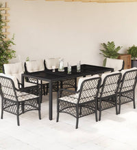 9-tlg. Garten-Essgruppe mit Kissen Schwarz Poly Rattan