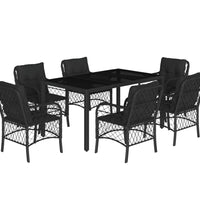 7-tlg. Garten-Essgruppe mit Kissen Schwarz Poly Rattan