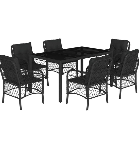 7-tlg. Garten-Essgruppe mit Kissen Schwarz Poly Rattan