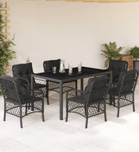 7-tlg. Garten-Essgruppe mit Kissen Schwarz Poly Rattan