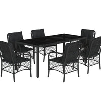 7-tlg. Garten-Essgruppe mit Kissen Schwarz Poly Rattan