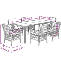 7-tlg. Garten-Essgruppe mit Kissen Schwarz Poly Rattan