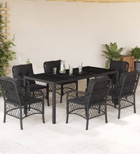 7-tlg. Garten-Essgruppe mit Kissen Schwarz Poly Rattan