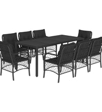 9-tlg. Garten-Essgruppe mit Kissen Schwarz Poly Rattan