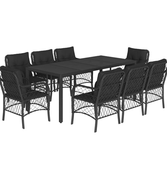 9-tlg. Garten-Essgruppe mit Kissen Schwarz Poly Rattan