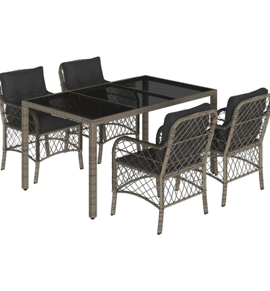 5-tlg. Garten-Essgruppe mit Kissen Grau Poly Rattan
